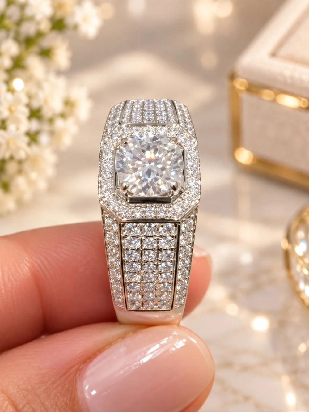 1-6 CT Men's Moissanite Engagement Ring Sterling Silver